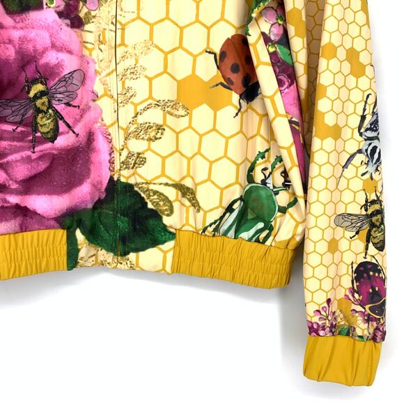 Sassy Jones Bomber Jacket Womens Size Small Yellow Honeycomb Floral Insect Print - Picture 5 of 7